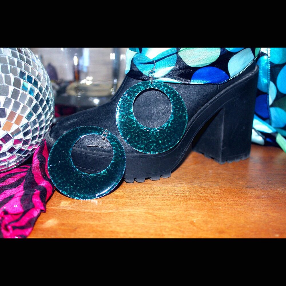 Iridescent Teal Effect Bold Hoop Earrings